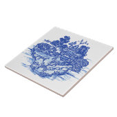 Blauwe wilde vossenvezel Floral Antiek Pagoda Bird Tegeltje (Zijkant)