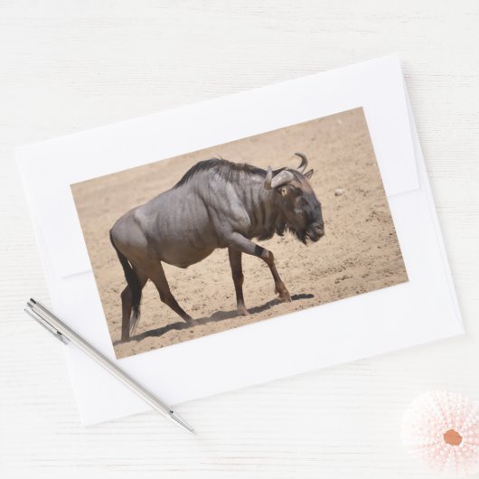 Blauwe wildebeest rechthoekige sticker (Envelop)