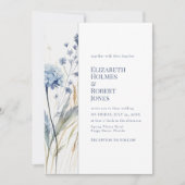 Blauwe Wildebloementuin Aquarel Bruiloft Kaart (Voorkant)