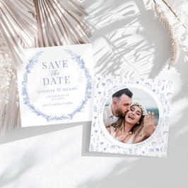 Blauwe wildflower Bewaar de Date foto uitnodiging