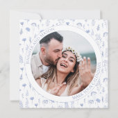 Blauwe wildflower Bewaar de Date foto uitnodiging (Achterkant)