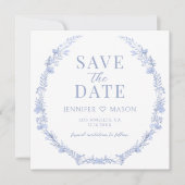 Blauwe wildflower Bewaar de Date foto uitnodiging (Voorkant)