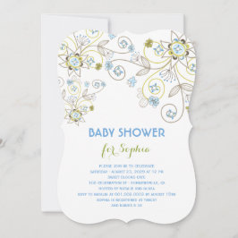 Blauwe Wildflower Bloemen Baby Boy Douche Uitnodig Kaart