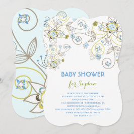 Blauwe Wildflower Bloemen Baby Boy Douche Uitnodig Kaart
