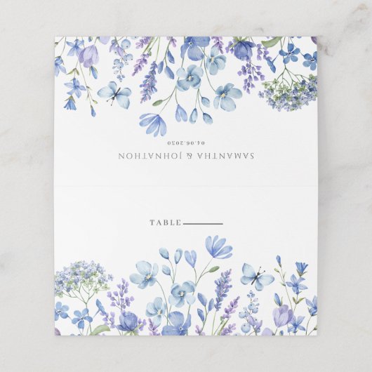 Blauwe Wildflower Bloemen Huwelijk Gevouwen Plaats Plaatskaartje (Buitenkant ongevouwen)