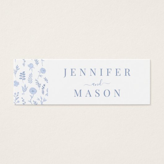 Blauwe wildflower boho bruiloft QR registerkaart Mini Visitekaartjes (Voorkant)