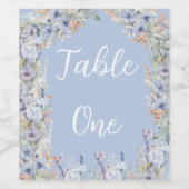 Blauwe Wildflower Bruiloft Aangepaste Tafelnummers Wijn Etiket (Enkel label)