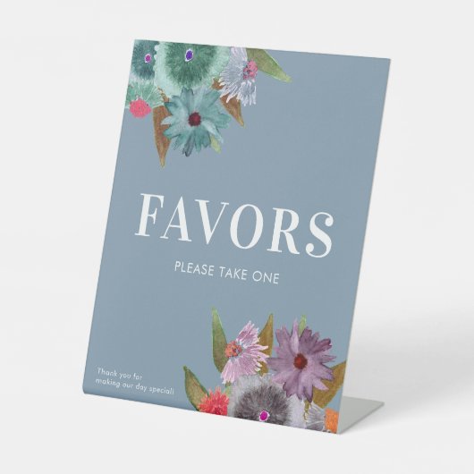 Blauwe Wildflower bruiloft gunsten neem er een Reclamebord Met Voetstuk (Voorkant)