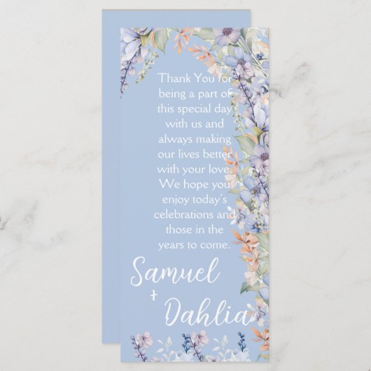Blauwe Wildflower bruiloft receptie dank u (Voorkant / Achterkant)
