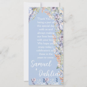 Blauwe Wildflower bruiloft receptie dank u