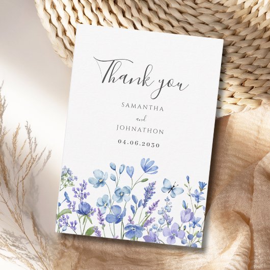 Blauwe Wildflower Floral Wedding Bedankt Card