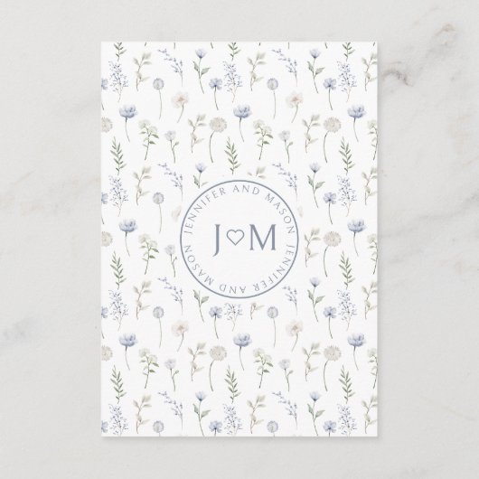 Blauwe wildflower monogram bruiloft details kaart (Achterkant)