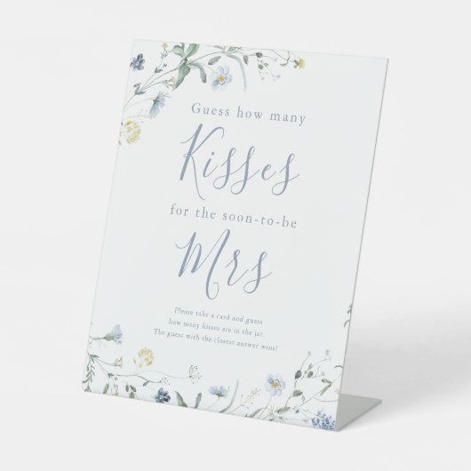 Blauwe Wildflower raad hoeveel kusjes spelbord Reclamebord Met Voetstuk (Voorkant)