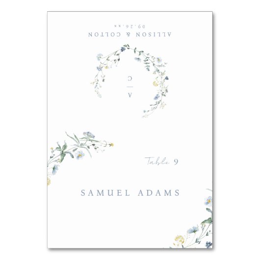 Blauwe Wildflower rustieke Boho opvouwbare plaats  Kaart (Voorkant)