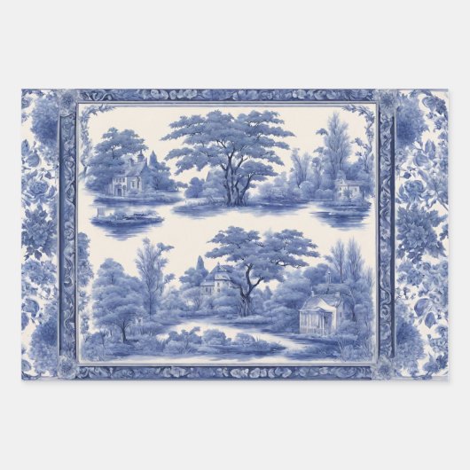 Blauwe wilg Decoupage Set van drie Inpakpapier Vel (Voorkant 3)