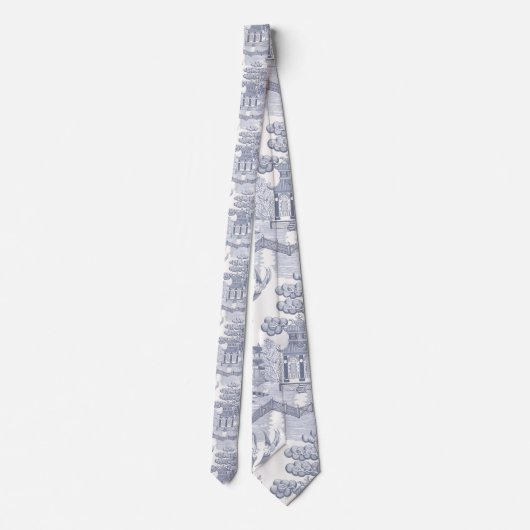 Blauwe wilg in grijs blauw stropdas (Achterkant)