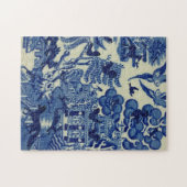 Blauwe wilg met wilde dieren Fox Rabbit Bird Legpuzzel (Horizontaal)