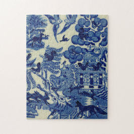 Blauwe wilg met wilde dieren Fox Rabbit Bird Legpuzzel