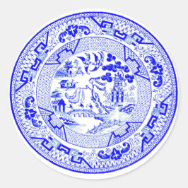 Blauwe wilg patroon [1912] ronde sticker