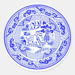 Blauwe wilg patroon [1912] ronde sticker