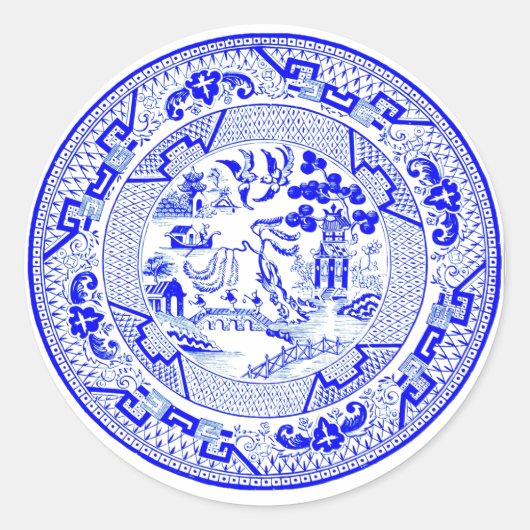 Blauwe wilg patroon [1912] ronde sticker (Voorkant)