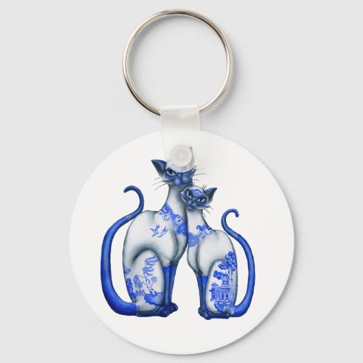 Blauwe Wilg Siamese Katten Sleutelhanger (Voorkant)