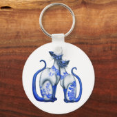 Blauwe Wilg Siamese Katten Sleutelhanger (Voorkant)
