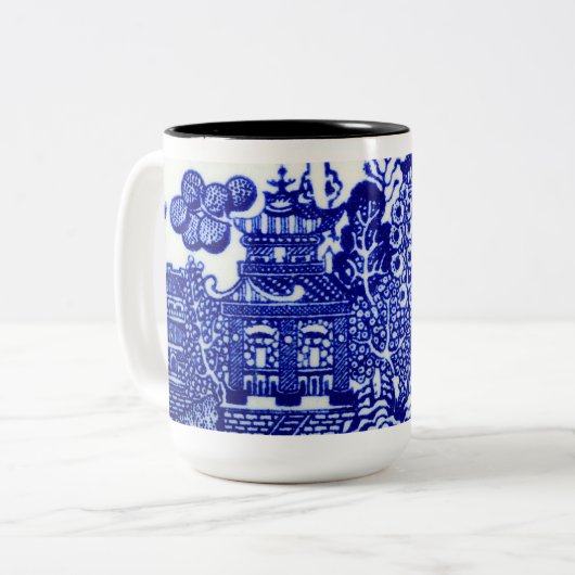 blauwe wilgen design tweekleurige koffiemok (Voorkant links)
