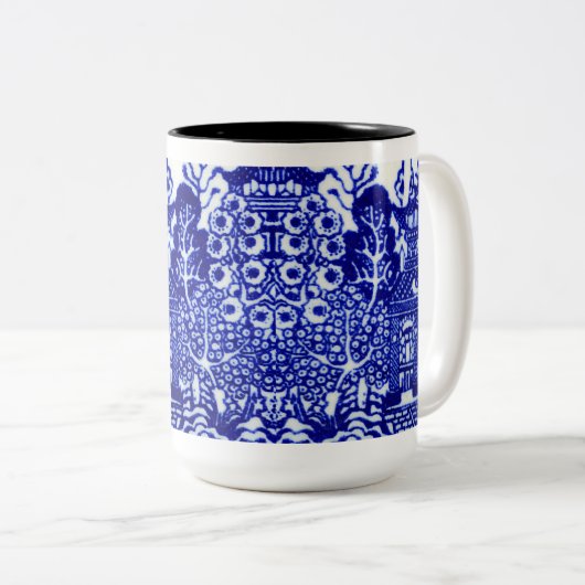 blauwe wilgen design tweekleurige koffiemok (Voorkant rechts)