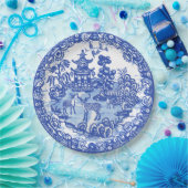 Blauwe Wilgen Herten Aziatische Tempel Tuin Kunst Papieren Bordje (Feest)