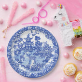 Blauwe Wilgen Herten Aziatische Tempel Tuin Kunst Papieren Bordje (Feest)