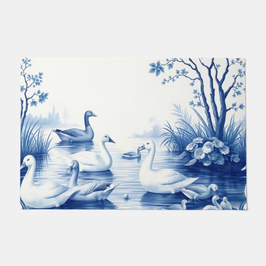 Blauwe Wilgen Zwanen Meer Scene Deurmat (Voorkant)