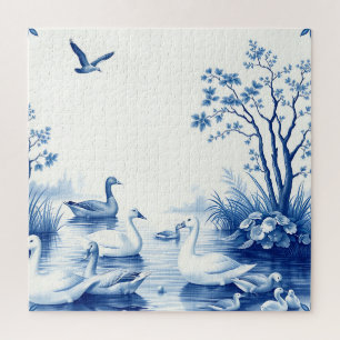 Blauwe Wilgen Zwanen Meer Scene Legpuzzel