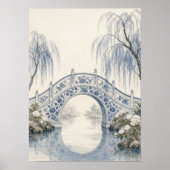 Blauwe Wilgenbrug Serene Tuin Poster (Voorkant)