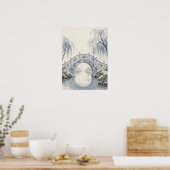 Blauwe Wilgenbrug Serene Tuin Poster (Keuken)