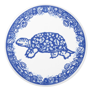 Blauwe willekeur tortelschildpad naar links keramische knop
