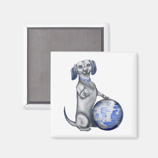 Blauwe Willow Dachshund Magnet (Voorkant / Achterkant)