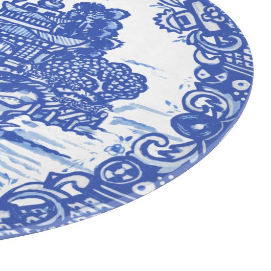 Blauwe Willow Fox Whimsical Bloemen Scène Vogels Snijplank (Hoek)