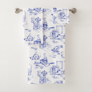 Blauwe Willow Kitty Kat Badkamer Toile Bad Handdoek