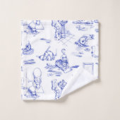 Blauwe Willow Kitty Kat Badkamer Toile Bad Handdoek (Wasdoekje)