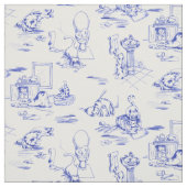 Blauwe Willow Kitty Kat Badkamer Toile Stof (Swatch)