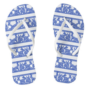 Blauwe Willow Oosterse Konijn Floral Stripe Patroo Teenslippers