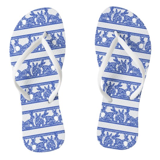 Blauwe Willow Oosterse Konijn Floral Stripe Patroo Teenslippers (Voetbed)