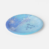 Blauwe Winter Bladeren & Sneeuwvlokken Elegant Par Papieren Bordje (Gekanteld)