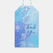 Blauwe Winter Bladeren & Sneeuwvlokken Elegante gu Cadeaulabel (Voorkant)