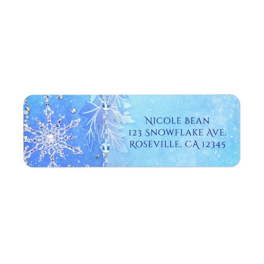 Blauwe Winter Bladeren & Sneeuwvlokken Feestuitnod Etiket (Voorkant)