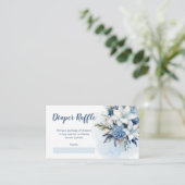 Blauwe Winter Bloemen Baby shower Luier Raffle Informatiekaartje (Staand voorkant)