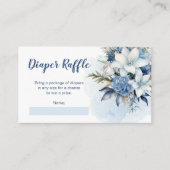 Blauwe Winter Bloemen Baby shower Luier Raffle Informatiekaartje (Voorkant)