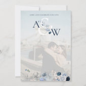 Blauwe Winter Bloemen Elegante bruiloft Kaart (Achterkant)