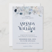 Blauwe Winter Bloemen Elegante bruiloft Kaart (Voorkant)